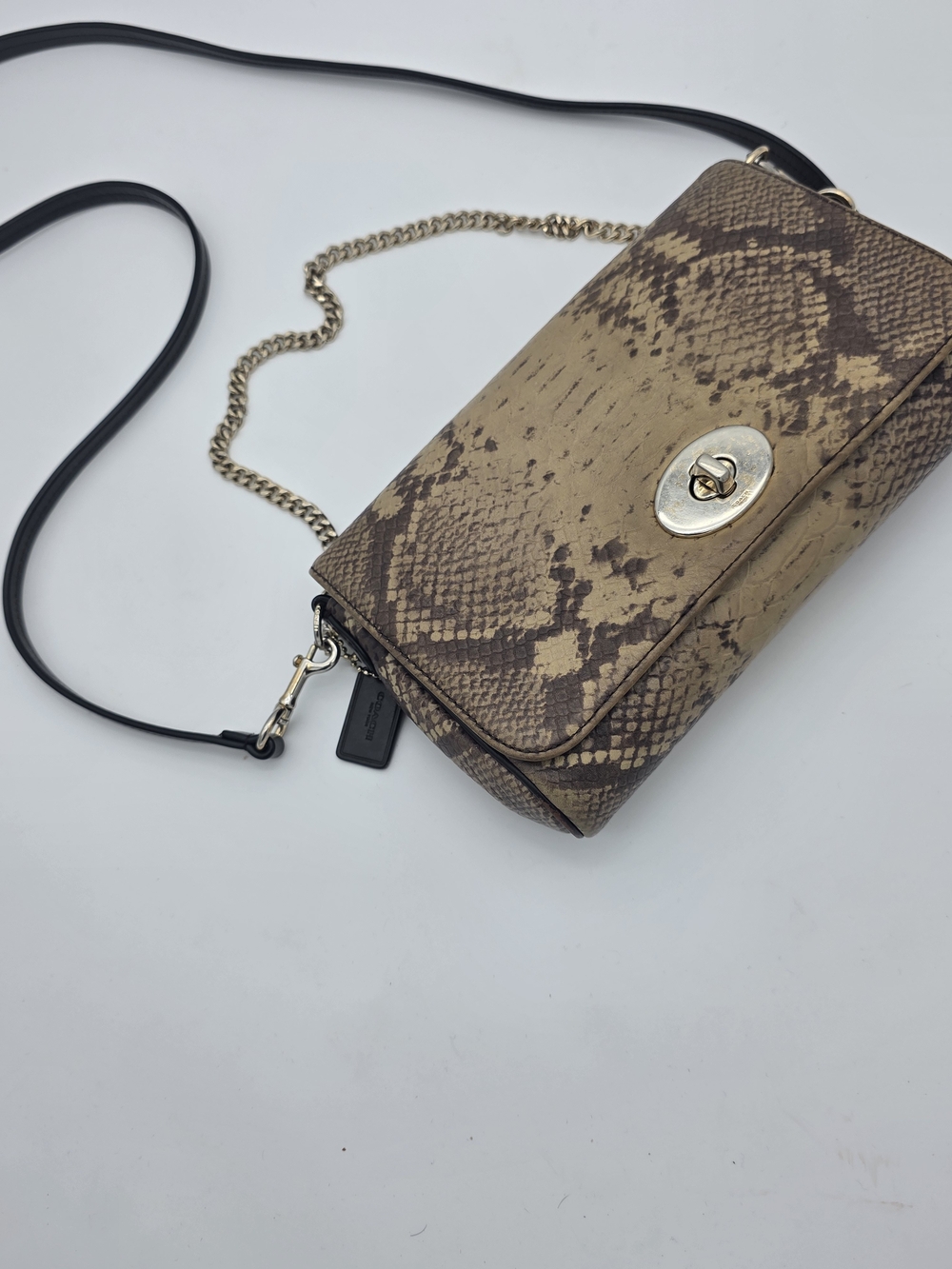 Snake-Embossed Shoulder Bag with Turn-Lock Closure - Picture 3 of 7